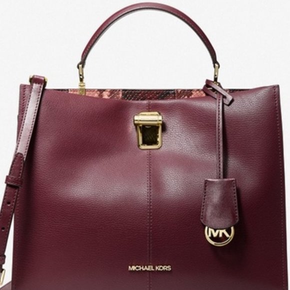 Michael Kors Penelope Large Top Handle Satchel Merlot Multi Color Leather - Picture 15 of 16